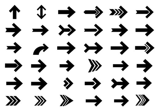 Diverse collection of black directional arrow icons offering clear guidance and forward momentum for any project