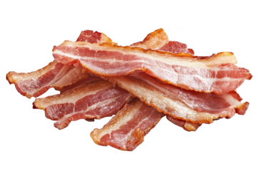 Crispy delicious bacon strips stacked high food photography breakfast ingredient culinary delights isolated on transparent background