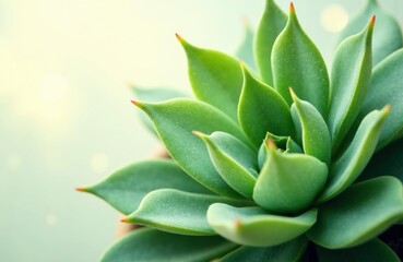 Fototapeta premium Close-up of a green succulent plant with thick fleshy leaves on a soft blurred background