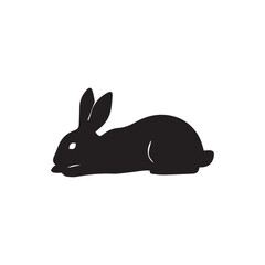 Silhouette icon of a rabbit in pose, isolated on white background. Minimalist black vector design, perfect for logos, symbols, clipart, and animal illustrations