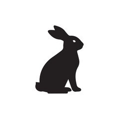 Silhouette icon of a rabbit in pose, isolated on white background. Minimalist black vector design, perfect for logos, symbols, clipart, and animal illustrations