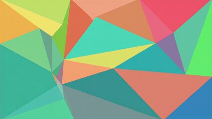 A vibrant, colorful design composed of many small triangles, showcasing a dynamic pattern with varying shades of teal, orange, and other pastel colors.