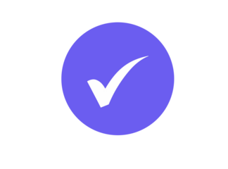 Simple purple check mark in circle graphic asset on transparent background