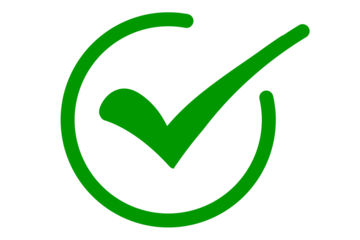 Classic green check mark icon inside circle on transparent background