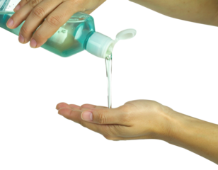 pouring liquid soap from a refill pouch into a dispenser bottle
