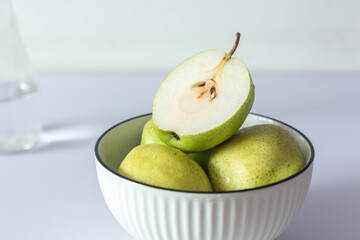 fresh green pearsin bowl