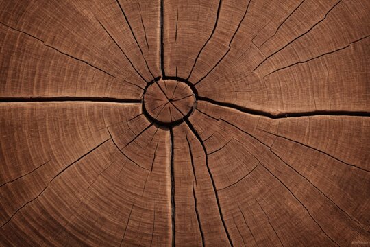 Nahaufnahme von Baumringstruktur mit Rissen im Holz