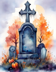 halloween night scene with cemetery