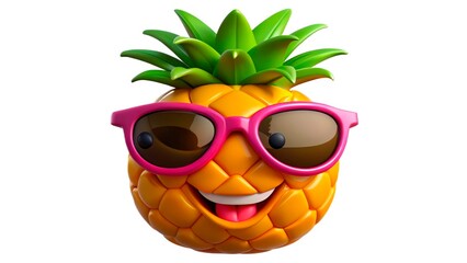 Naklejka premium Playful pineapple character wearing pink sunglasses with a big smile and green leaves on top