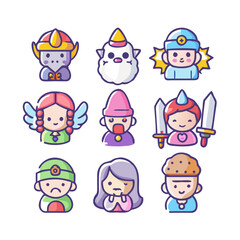 Adorable Fantasy Character Icons: Cute, Colorful, and Playful Game Avatars for App Design