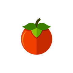 Persimmon Fruit Flat Vector Icon, Exotic Sweet Orange Fruit Clipart