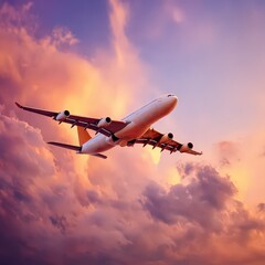 Fototapeta premium Passenger Airplane In Dramatic Sunset Sky