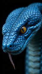 Fototapeta premium Exotic Blue Viper Snake Portrait in High Resolution 8K