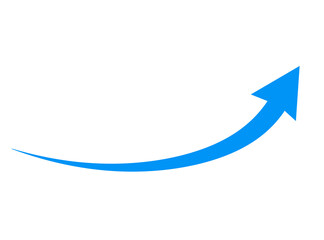 Winding blue arrow pointing upwards direction on transparent background