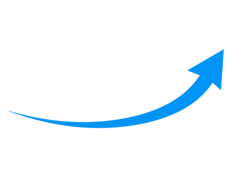 Winding blue arrow pointing upwards direction on transparent background