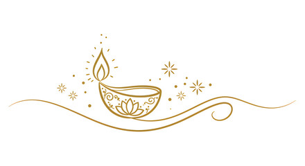 Minimal Diwali diya border line art Golden diya illustration border design for Diwali greeting cards