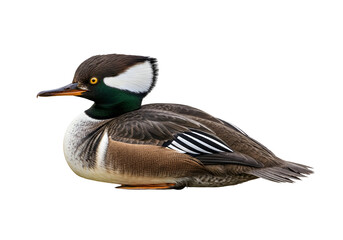 Obraz premium A detailed profile view of a pied-billed grebe, showcasing its intricate plumage patterns and striking color palette against a black backdrop.