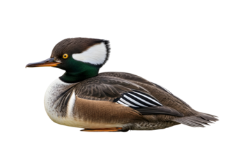 A detailed profile view of a pied-billed grebe, showcasing its intricate plumage patterns and striking color palette against a black backdrop.