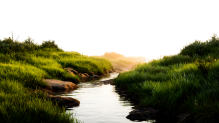 Serene Stream Landscape, isolated on transparent background