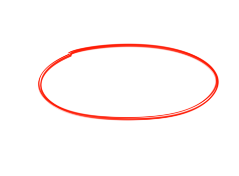 Bright red hand drawn ellipse highlighting focus point on transparent background