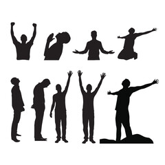 Group of People Silhouettes Celebrating and Raising Hands – Success Vector