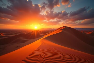Beautiful desert landscape photography with golden sunset sand dunes and cloudy sky nature background image