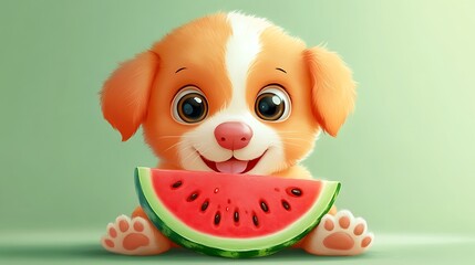 Cute puppy with watermelon (2)
