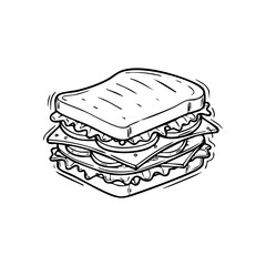 Delicious sandwich illustration with layers of cheese tomato and lettuce for food blog and menu design
