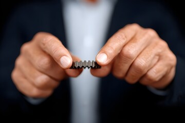 A man is holding a gear in his hand