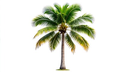 Obraz premium A vibrant, lush coconut palm tree stands tall against a plain white background.