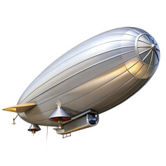 Fototapeta premium A classic silver airship or blimp floating in the sky, representing vintage aviation and air travel, isolated on transparent background