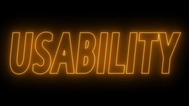 Animated glowing flickering neon inscription usability. neon usability text animation
