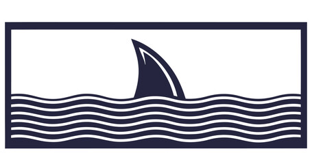 Naklejka premium Monochrome vector shark fin above sea waves, suitable for marine themes, nautical emblem designs and ocean related branding projects