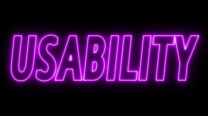 Animated glowing flickering neon inscription usability. neon usability text animation