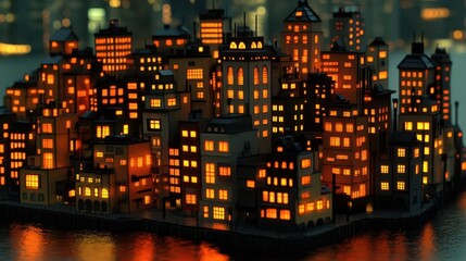 Night Cityscape: Illuminated Buildings