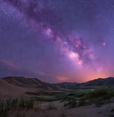 Milky Way Over Desert Dunes At Sunset