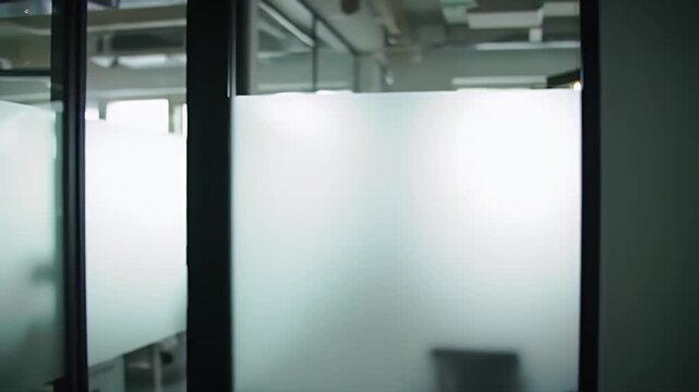 Frosted Glass Office Interior with Neutral Light and Minimalist Design