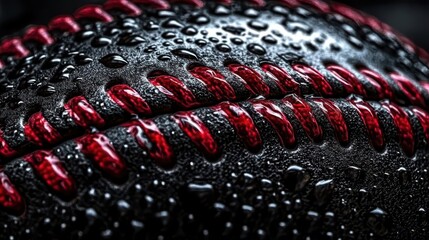 Wet Black Ball with Red Stitching