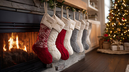 christmas socks hanging on a clothesline