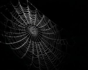 Spider web silhouette on a black or gray wall. Dark Halloween theme background. 