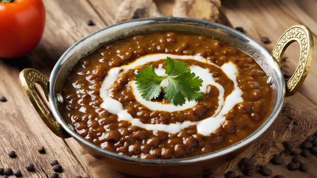 Dal makhani (kali dal) Indian recipe on a warm background video. 