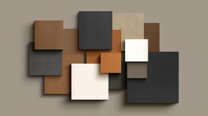 Arrangement of square shapes in various colors.