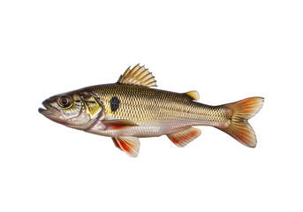 Obraz premium Detailed profile view of a fish, showcasing its scales, fins, and body structure against a stark black background.