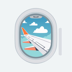 Obraz premium Airplane Window View With Wing And Blue Sky