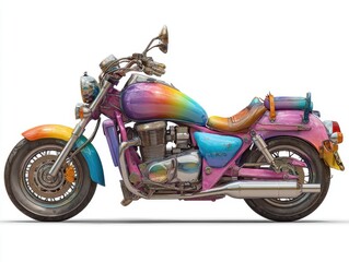 Rainbow Custom Motorcycle Profile View on White Background