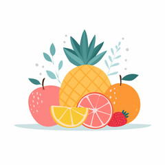 Collection of abstract fruit poster. Contemporary art print with hand drawn strawberry, lemon, peach and orange. 