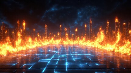 Burning Cityscape: Futuristic Inferno