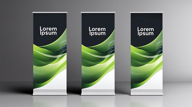Abstract roll-up banners with green waves
