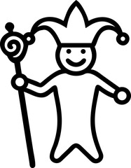 Medieval jester character holding a scepter on white background