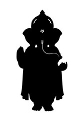 Lord Ganesha Silhouette Sacred Hindu Deity Illustration, Spiritual Icon, Monochrome Design, Indian God, Isolated Vector Graphic